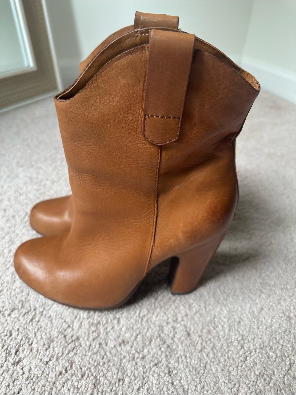 KORK EASE Tan Leather High Heel Ankle Fashion Boots Women's Sz 7.5